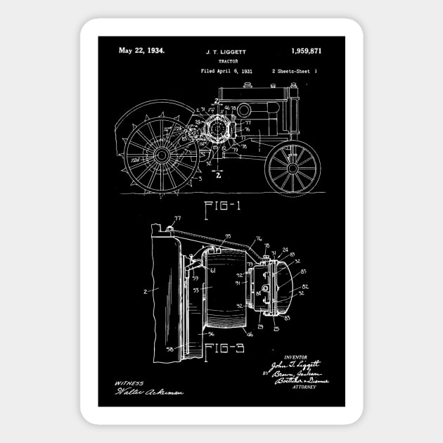 Tractor Patent 1934 Vintage Tractor Blueprint Magnet by Anodyle